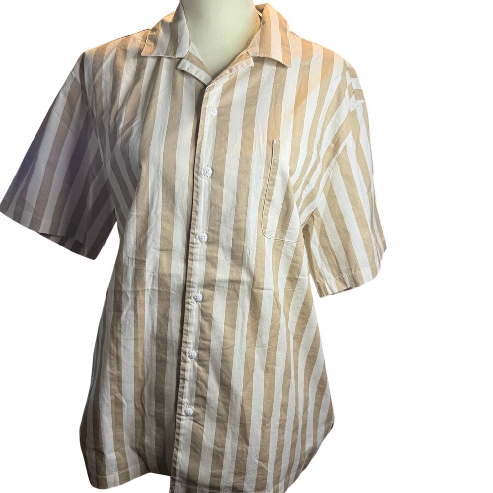 Brixton Bunker Relaxed Fit Men's Button up Shirt, Tan White, Men's Medium, NWT